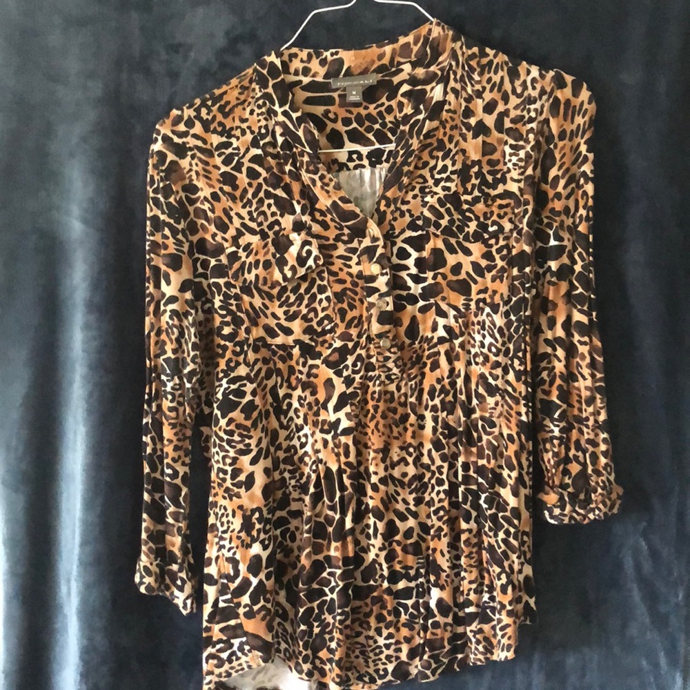 Leopard print 3/4 sleeve cotton shirt